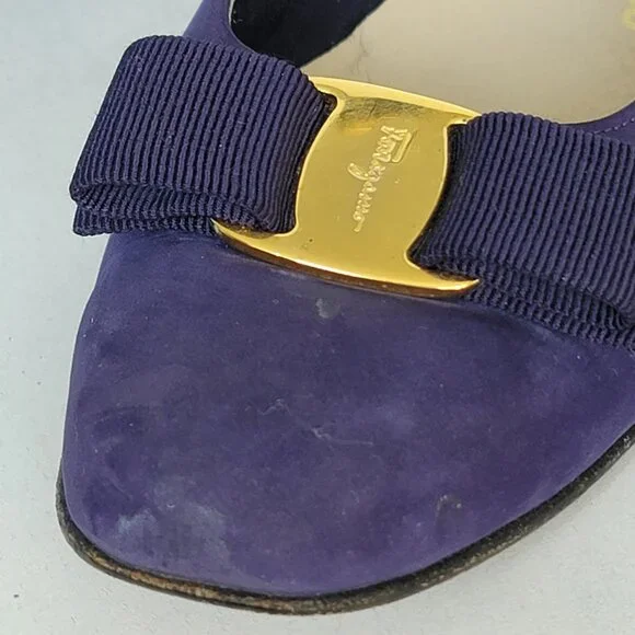 Vintage Salvatore Ferragamo Purple Nubuck Vara Plate Bow Low-Heel Pump Shoes 9AA - Picture 8 of 16